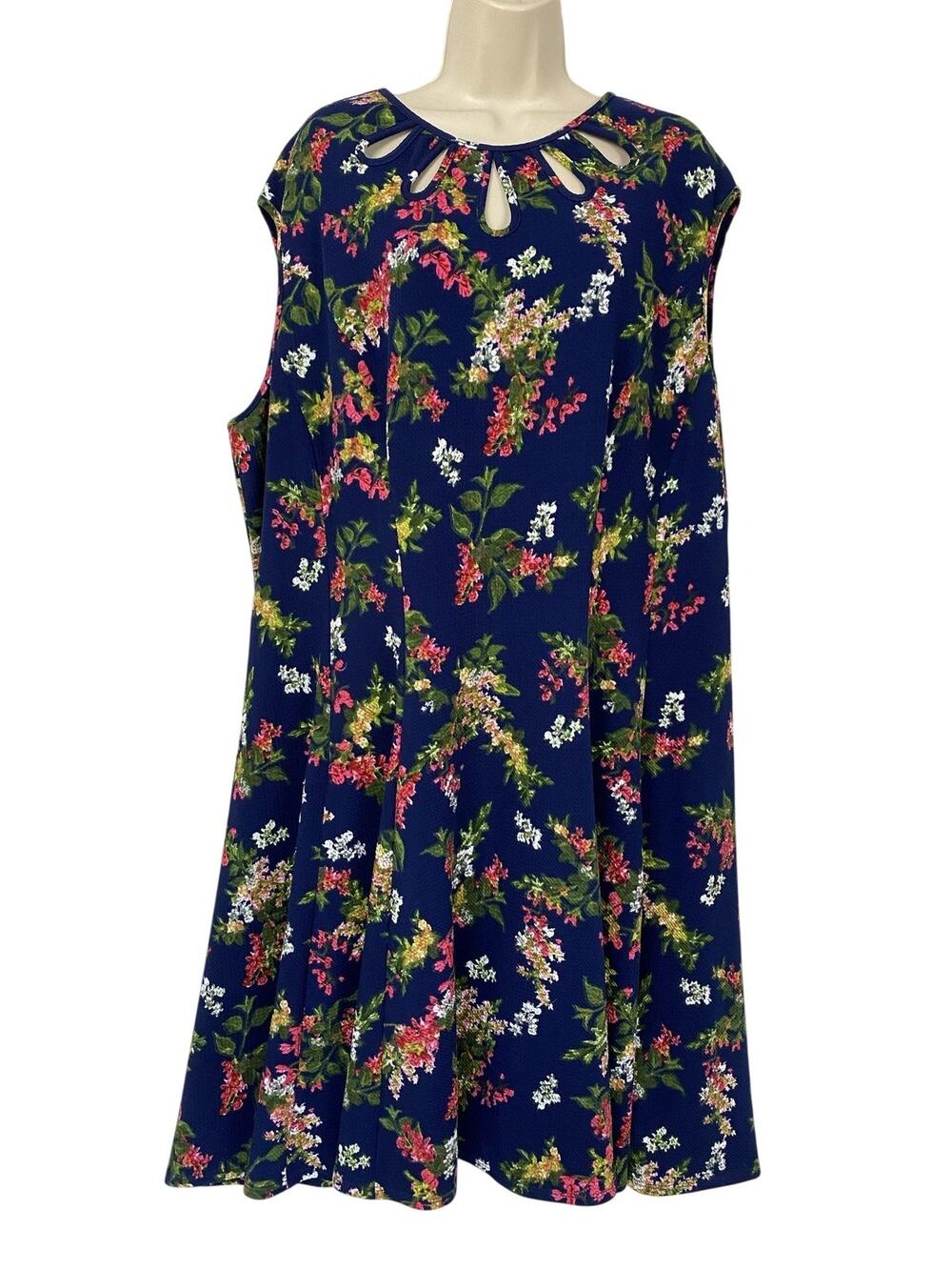 Gabby Skye Dress Womens 24W Navy Blue Floral Fit & Flare Knit‎ Garden Romantic
